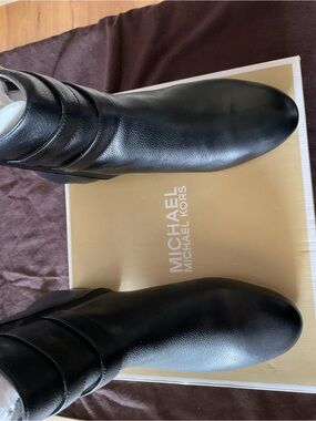 MICHAEL Michael Kors Black Leather Ankle Booties with Strap Detail